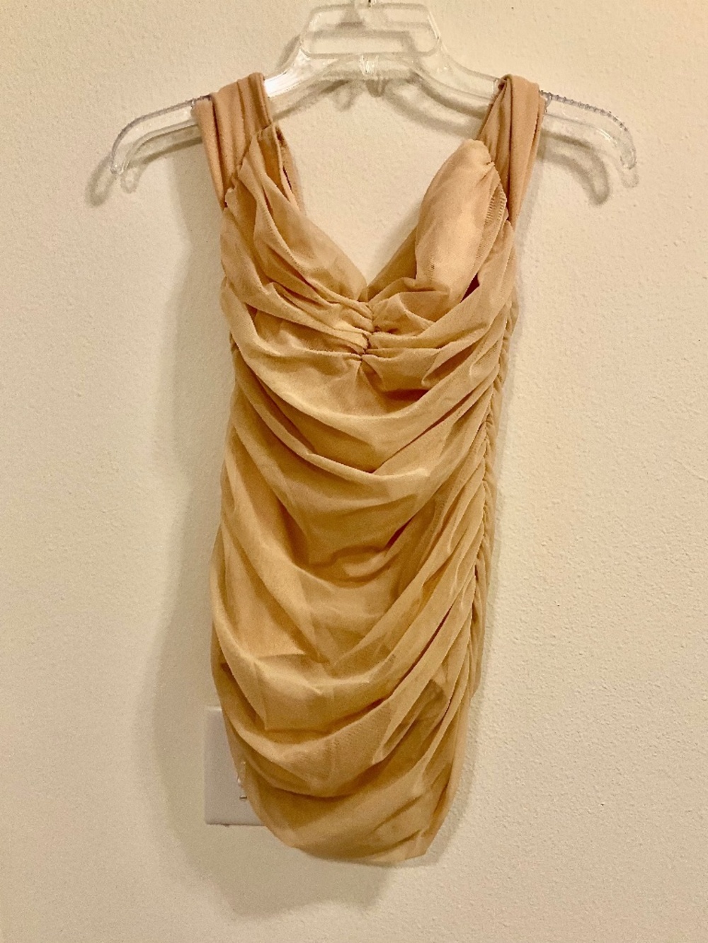 New! "Norma Kamali" Diane Mio One Pc Swimsuit in nude w/beige mesh. Sz Lg